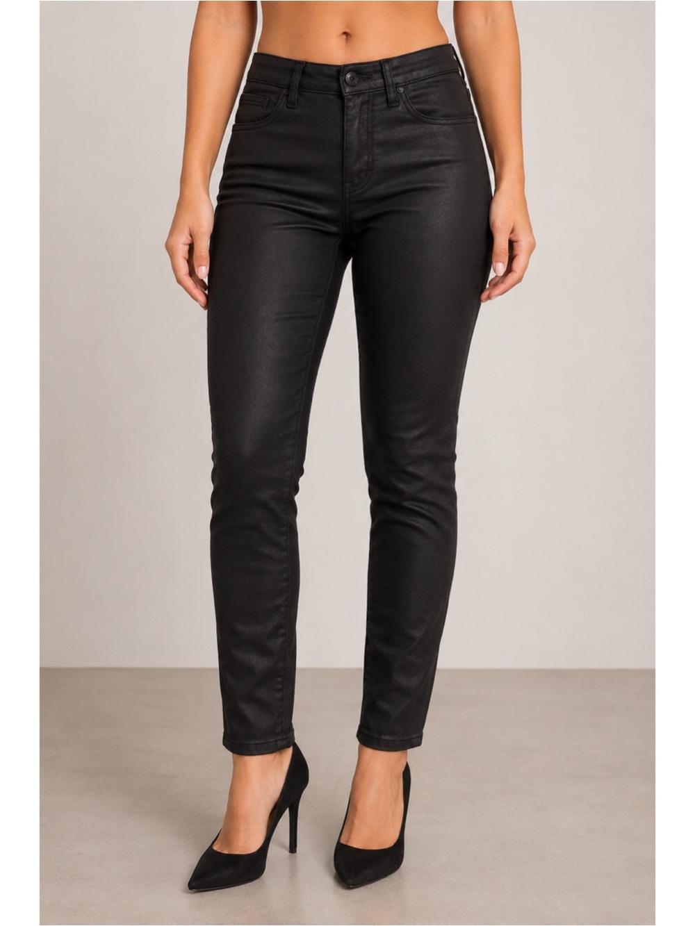 Madewell Black 10" High-Rise Coated Denim Vegan Faux Leather Skinny Party Jeans
